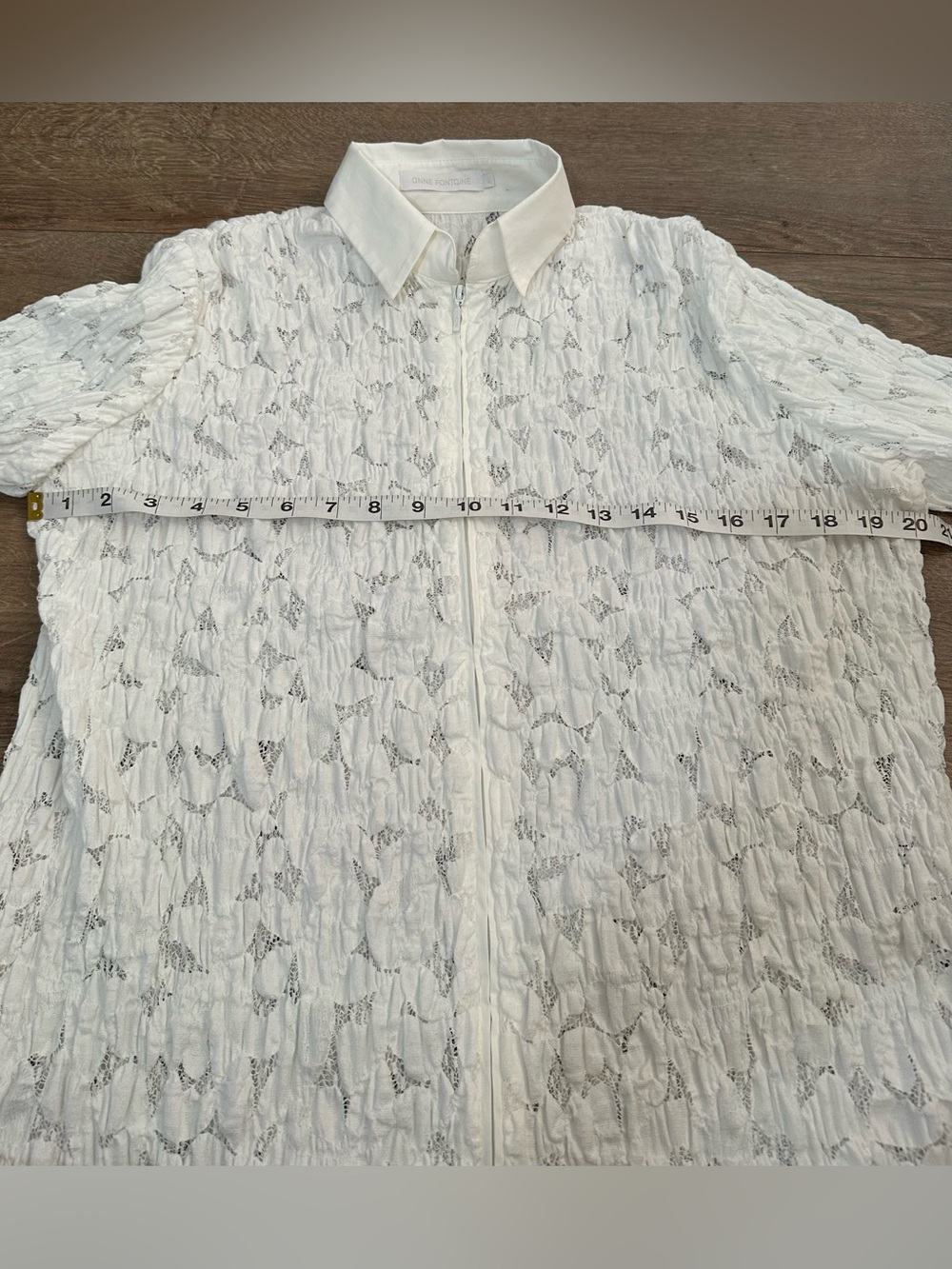 Anne Fontaine Roman White Lace Zip Front Blouse | Size 42 - Picture 9 of 15